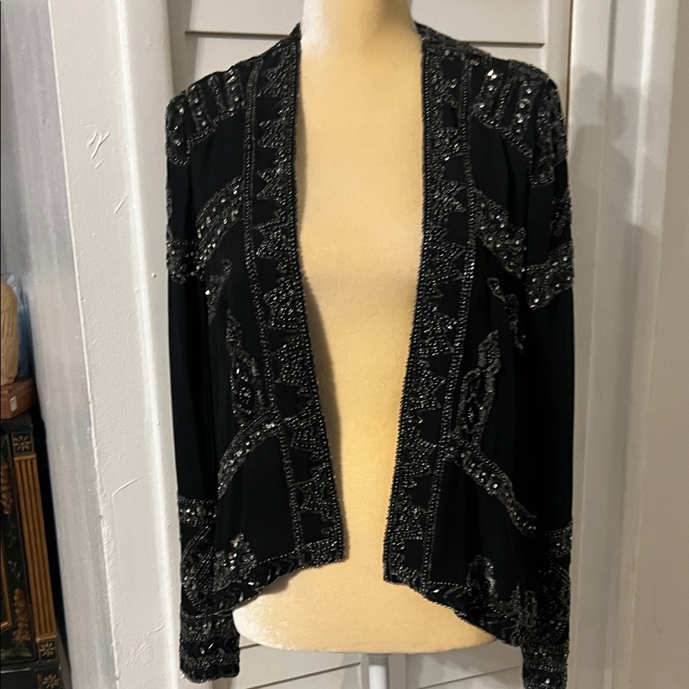 Parker Black Beaded Open Front Blazer Jacket